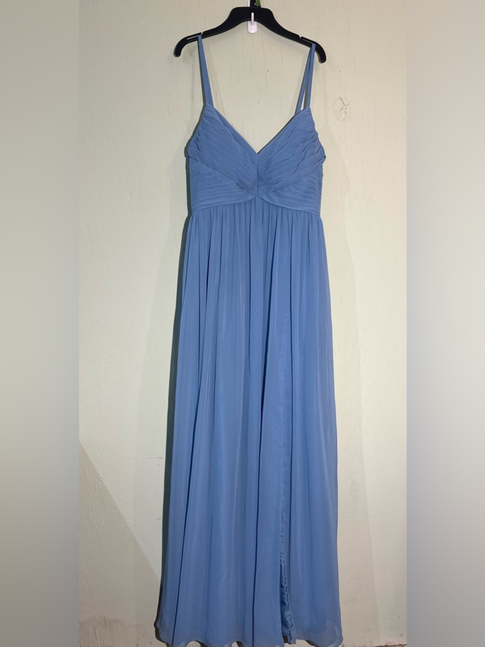 Azazie Alia Dusty Blue A-Line Pleated Chiffon bridesmaid Dress pockets split 10